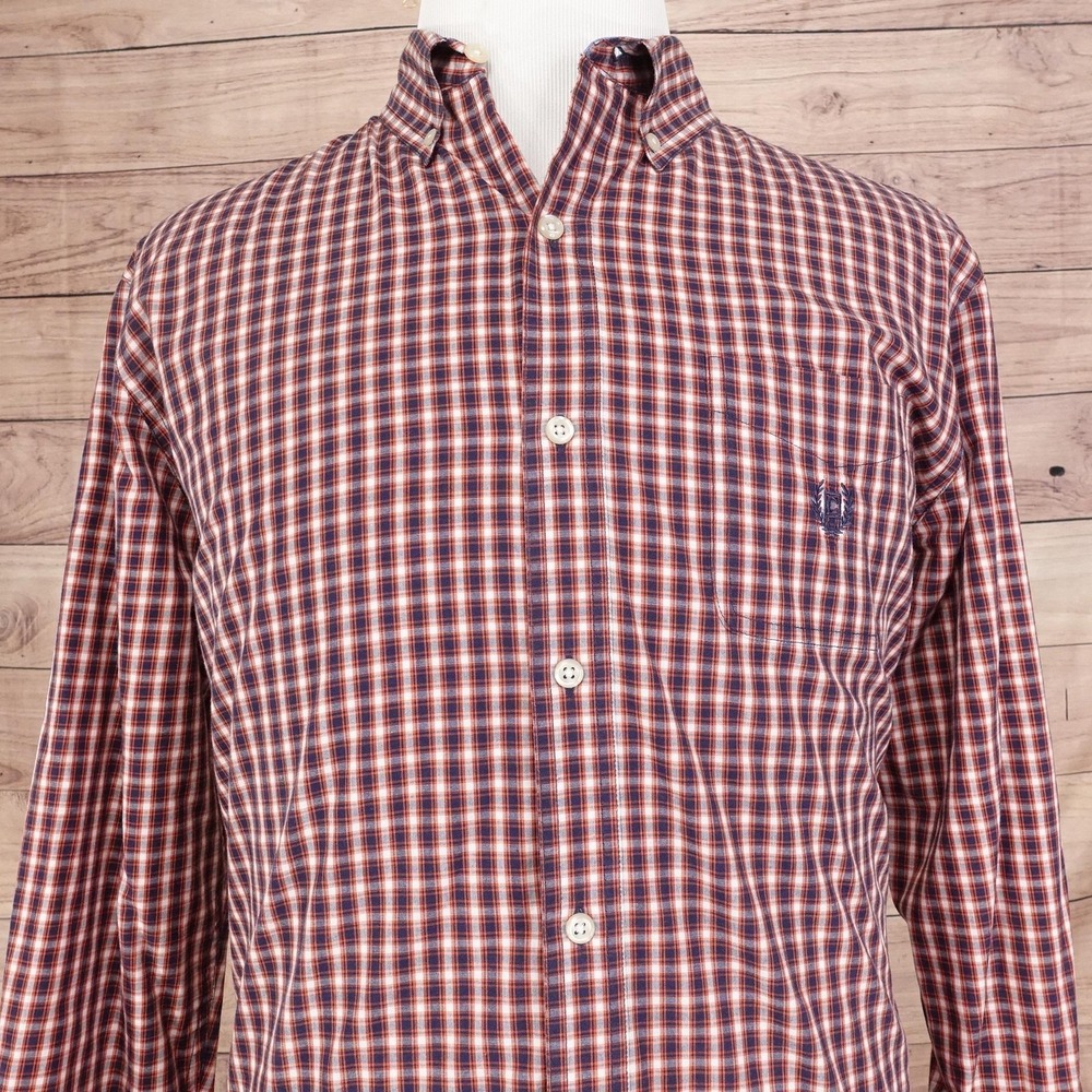 Chaps Shirt Mens XL Orange Blue Plaid Button Down Easy Care‎ Pocket Classic